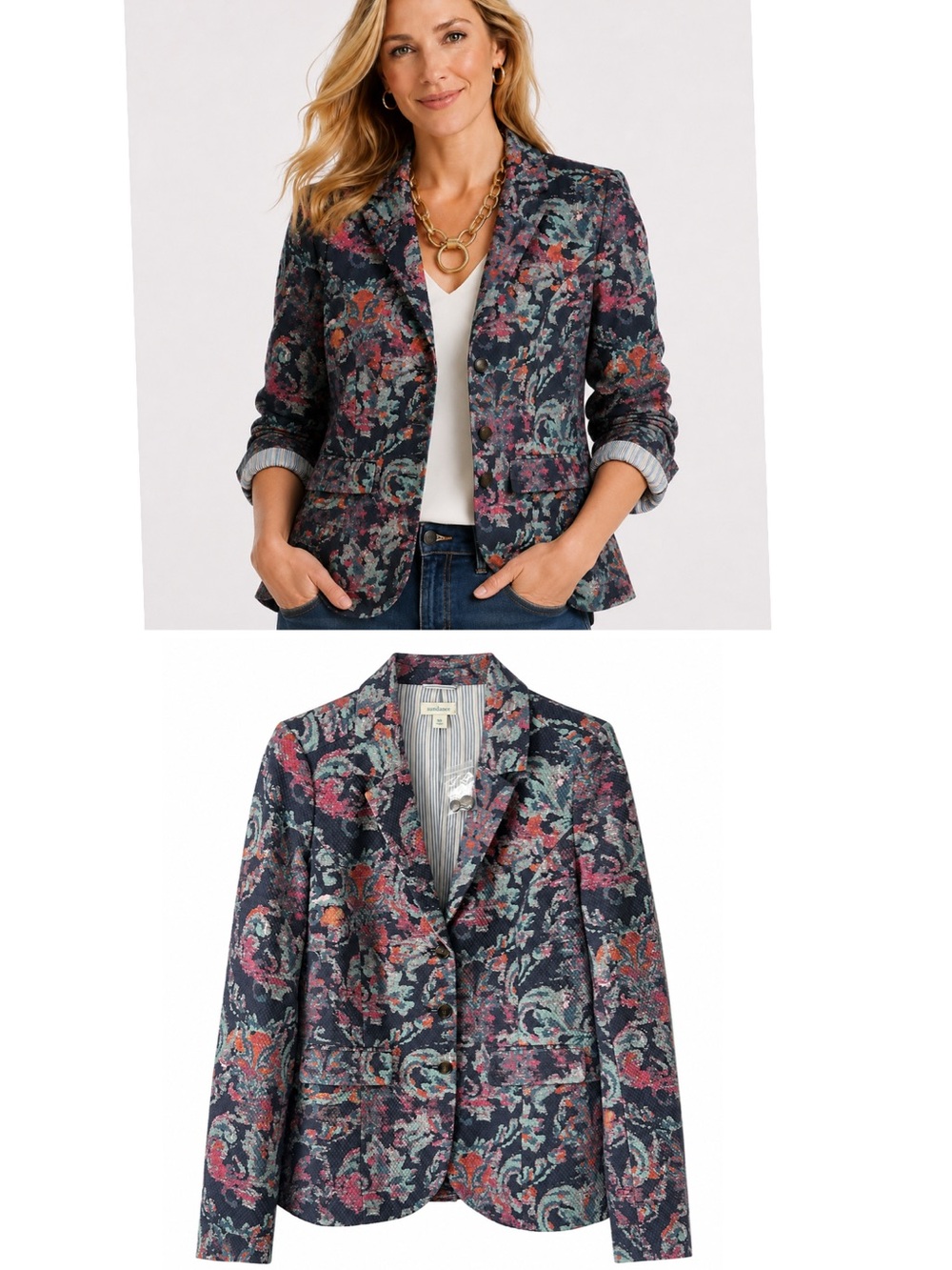 Sundance Floral Paisley Boho Blazer Cotton Colorful Large New